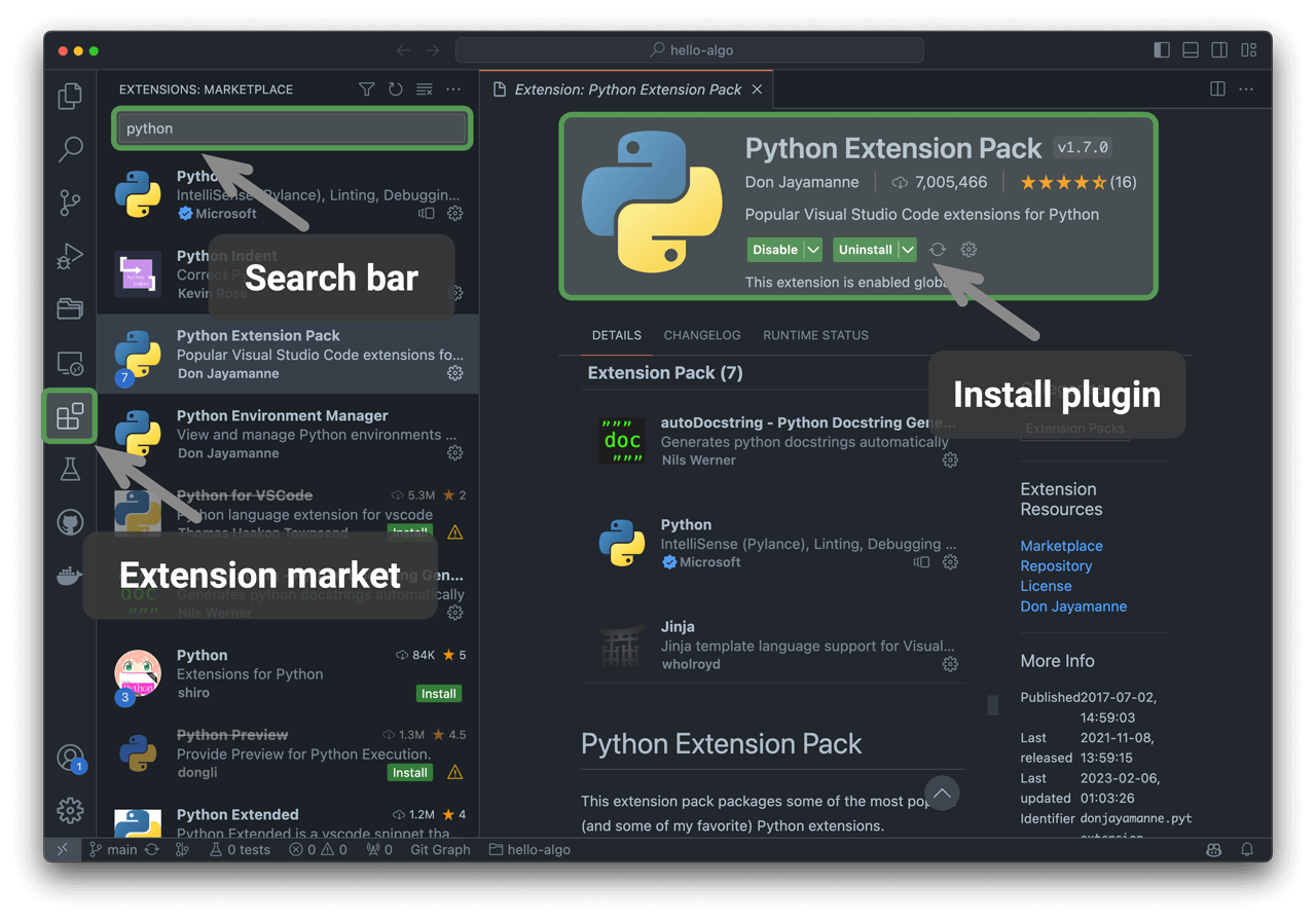 تثبيت إضافات VS Code
