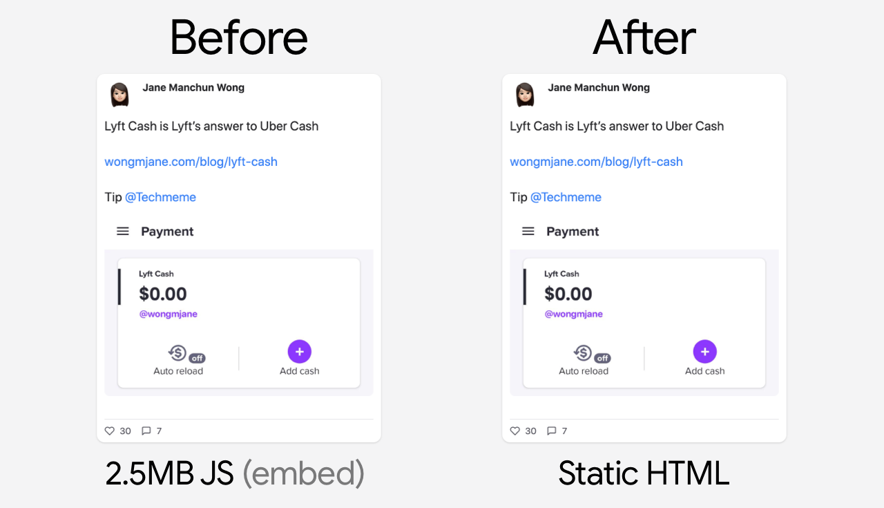 مقارنة بين تضمين JavaScript ثقيل وبديل مُعرض ساكناً