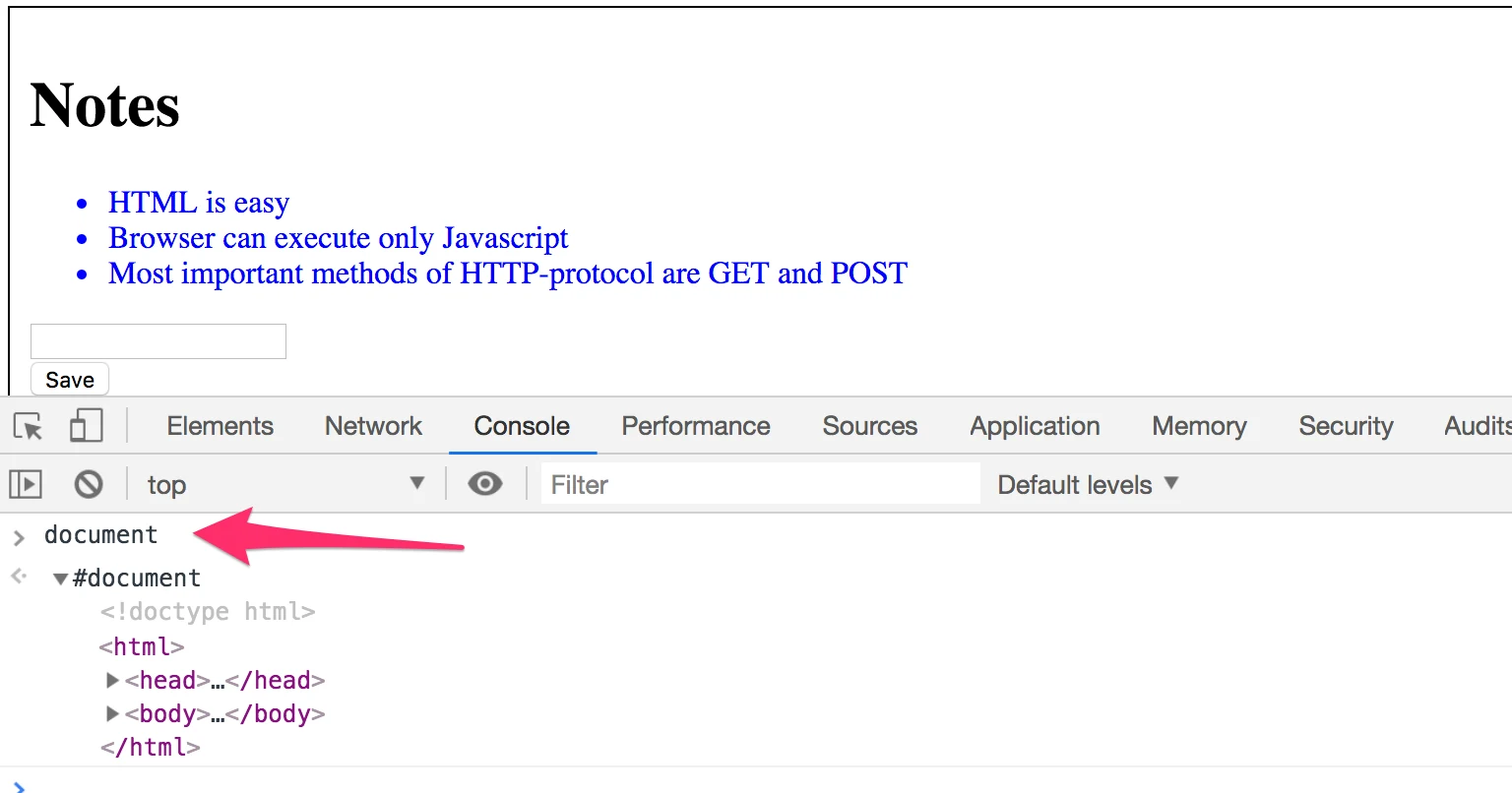 document في تبويب Console في أدوات المطوّر