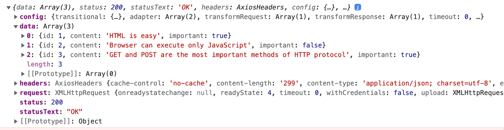 بيانات كائن JSON مطبوعة في وحدة التحكم