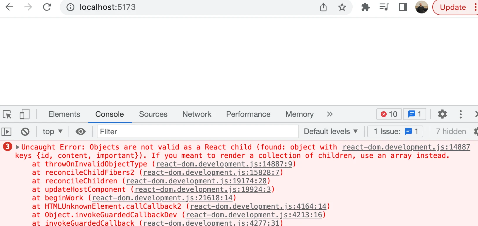مثال على خطأ في React