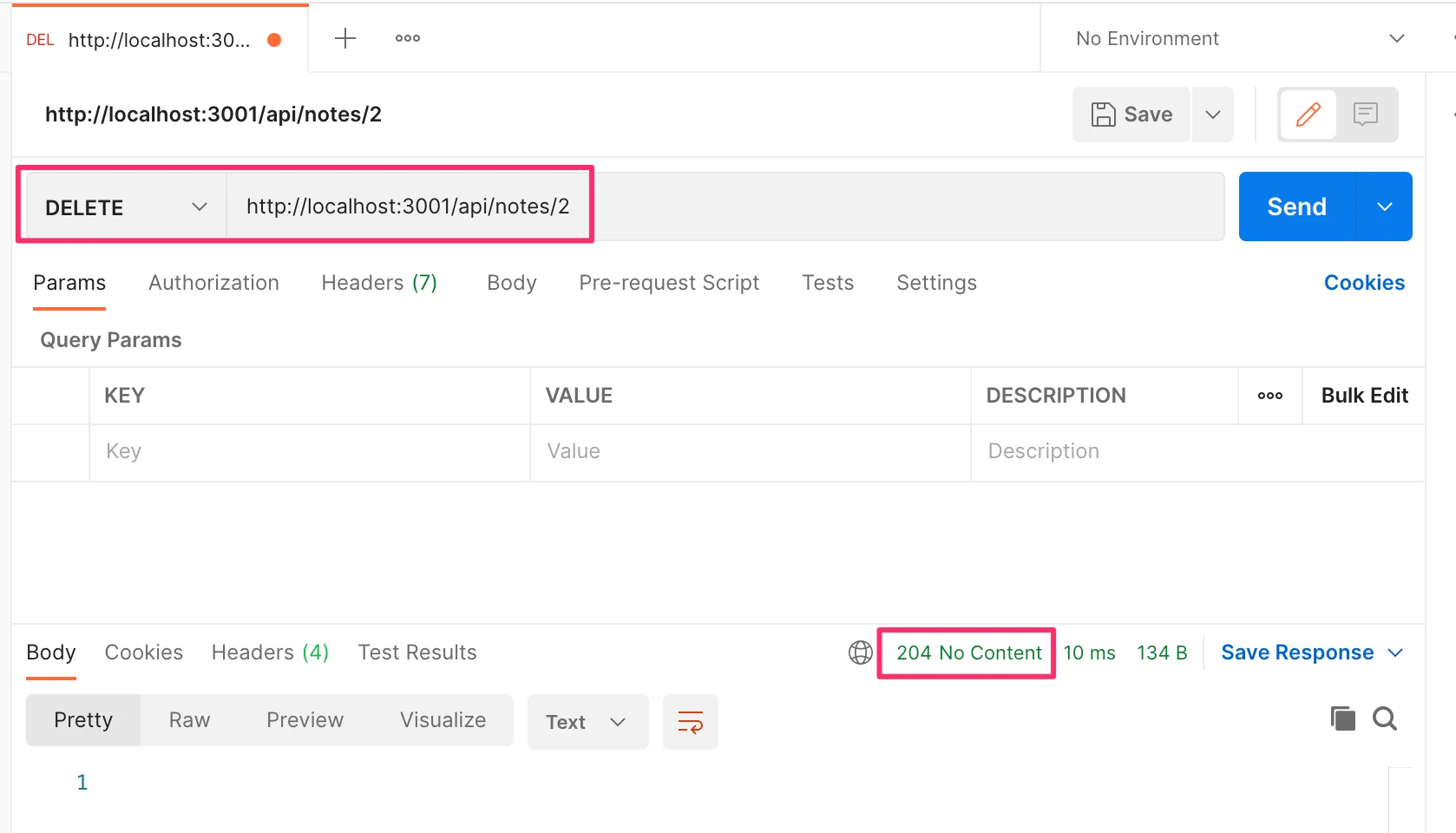لقطة شاشة Postman على api/notes/2