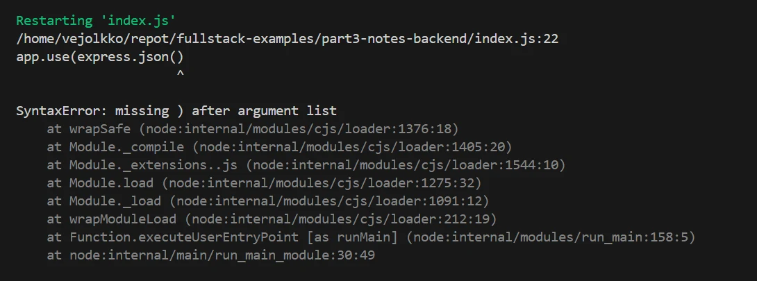 خطأ في الطرفية حول SyntaxError