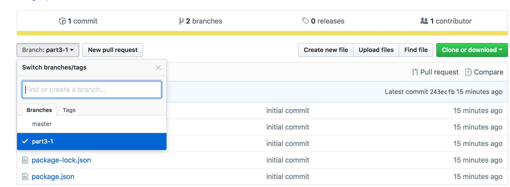 لقطة شاشة GitHub لفرع 3-1