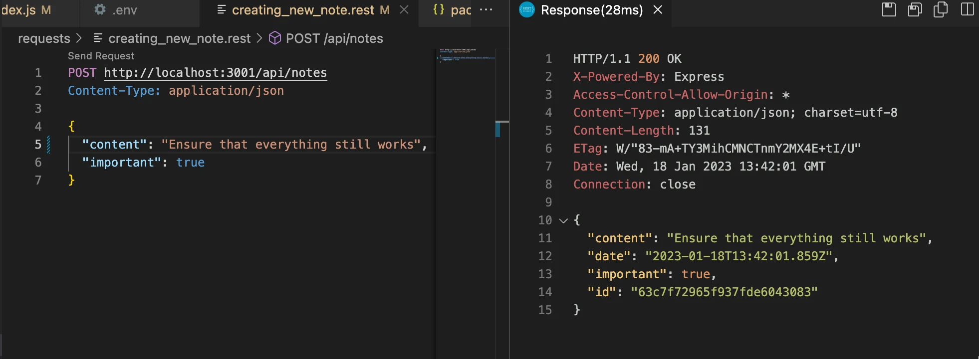 عميل REST في VS Code يرسل طلب post