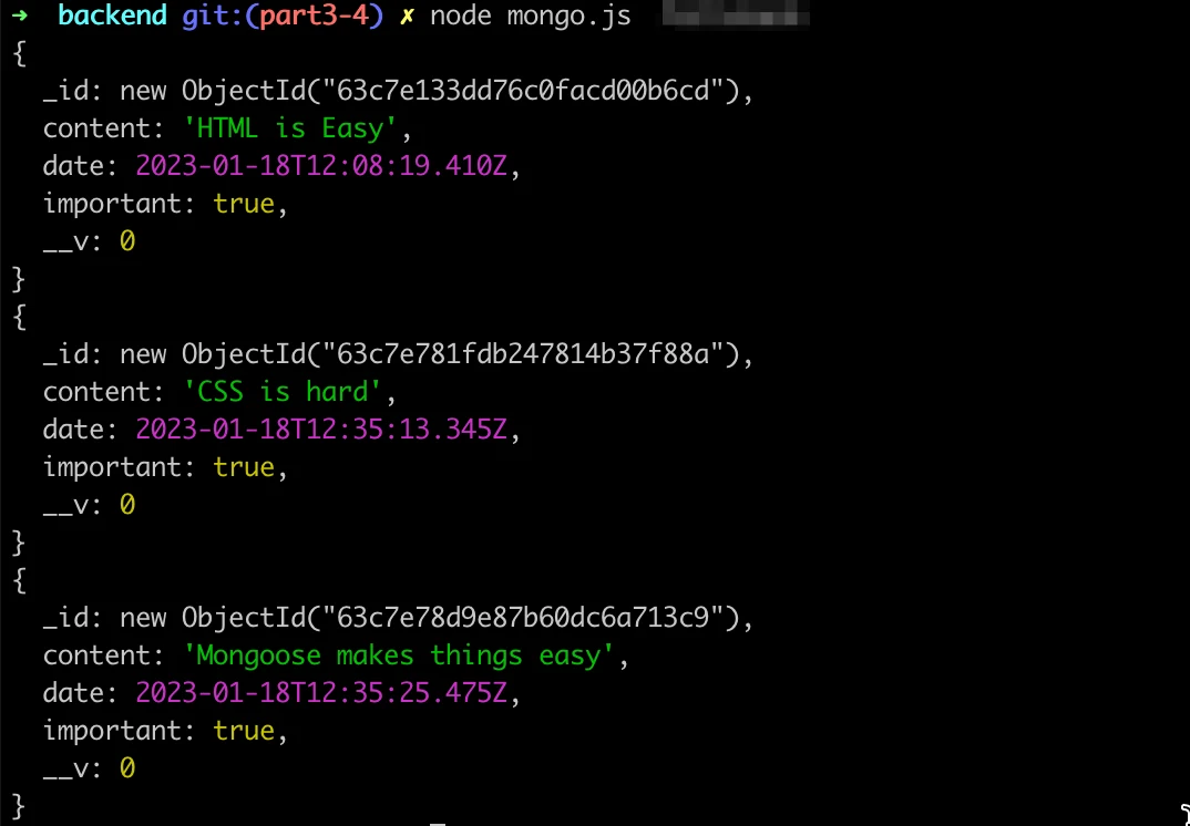 مخرجات node mongo.js تعرض الملاحظات بصيغة JSON