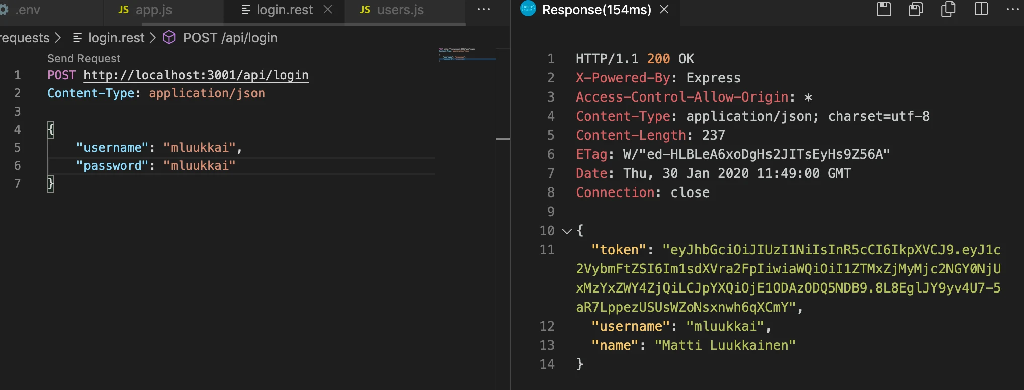 استجابة REST من VS Code تعرض التفاصيل والرمز