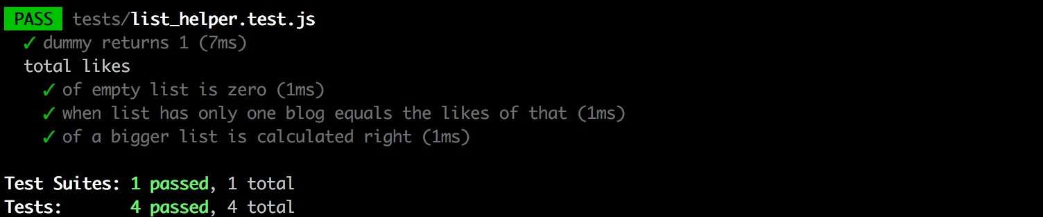 نجاح npm test من أجل list_helper_test