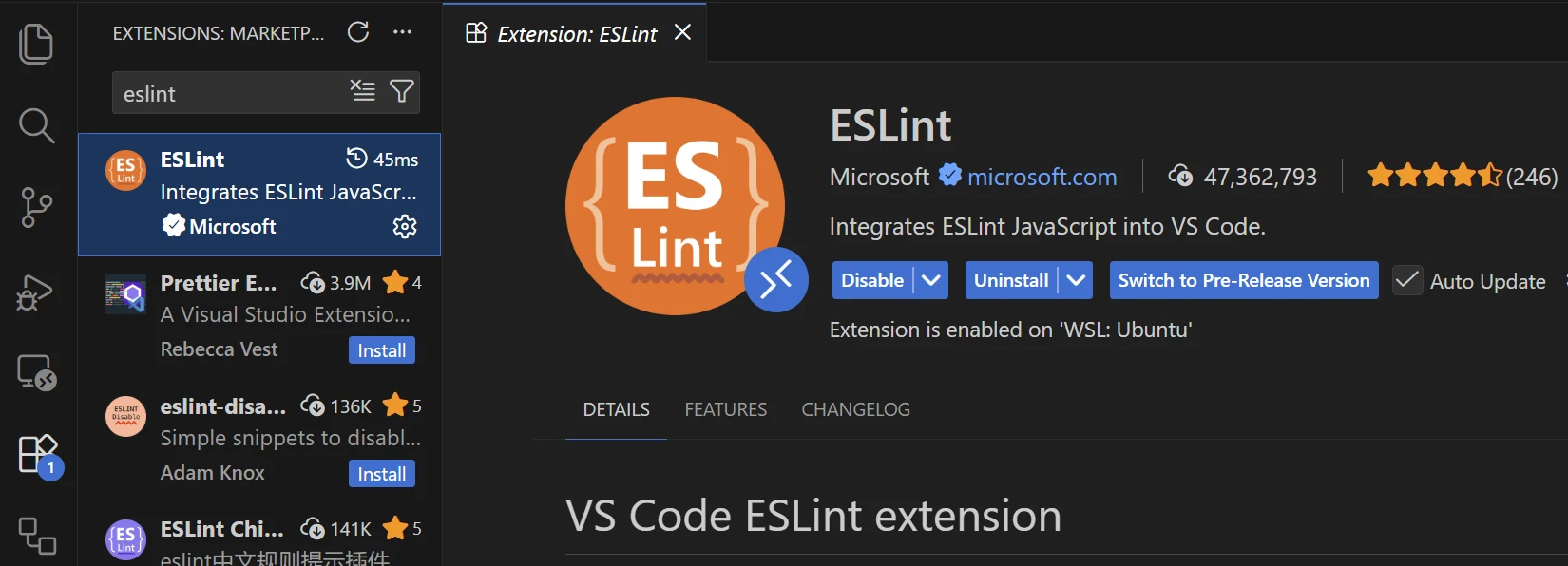 إضافات ESLint في Visual Studio Code